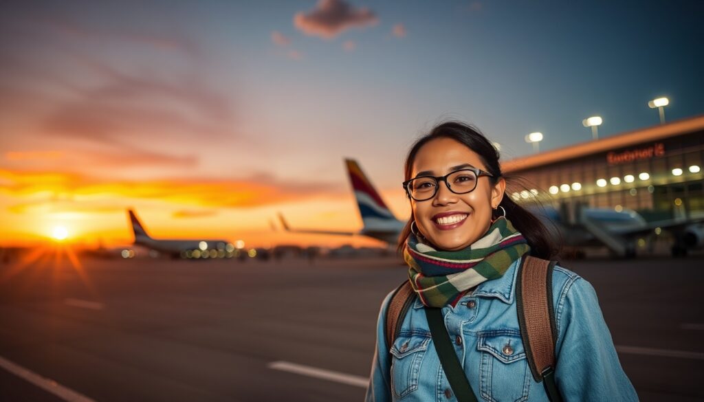 Frau am Flughafen wartet auf ihren Partner