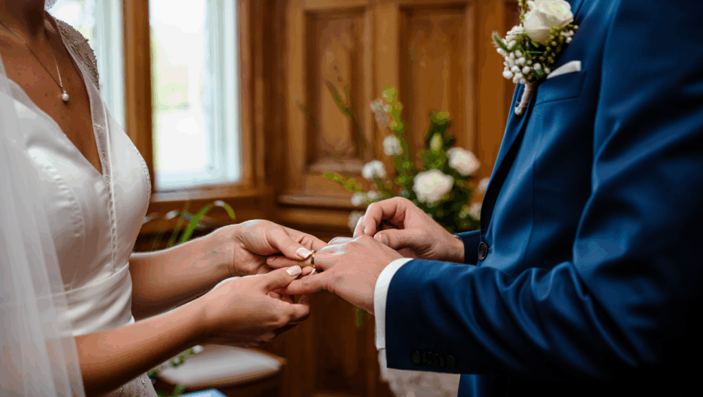 Hochzeitspaar bei der standesamtlichen Trauung in Dänemark